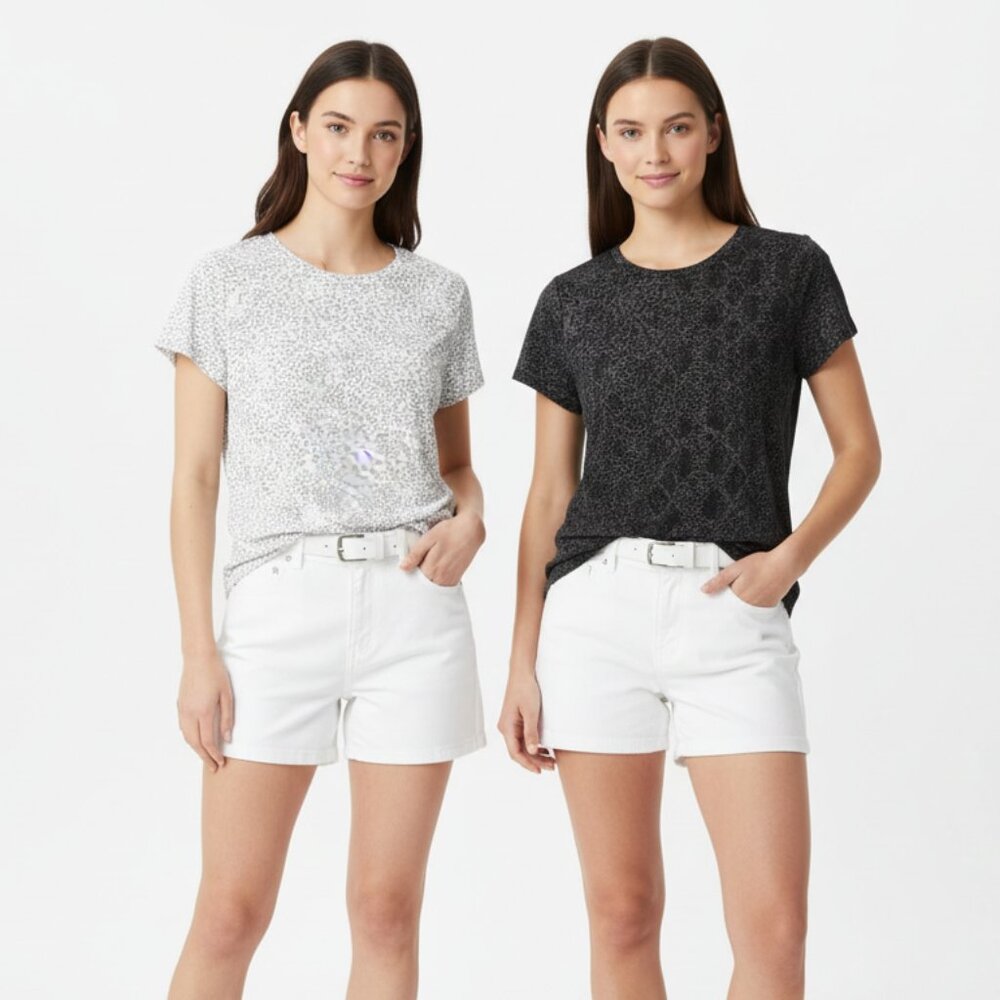Athleta Set of 2 Animal Print Short Sleeve Cotton Tee T Shirts S M